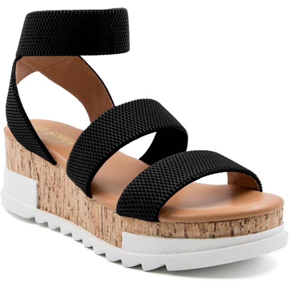 Athlefit Women's Wedge Sandals Platform Sandals Cork Elastic Strap Sandals sz 9